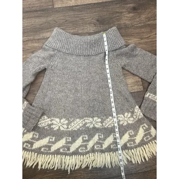 Free People Gray and Cream Knit Fringe Off-Shoulder Sweater - Picture 5 of 7
